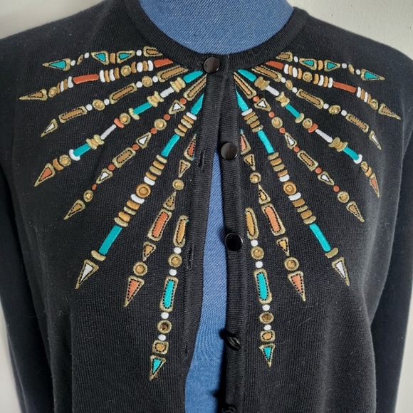 Vintage Bob Mackie Wearable Art Button Down Black Cardigan Sweater Embroidered - Picture 7 of 8
